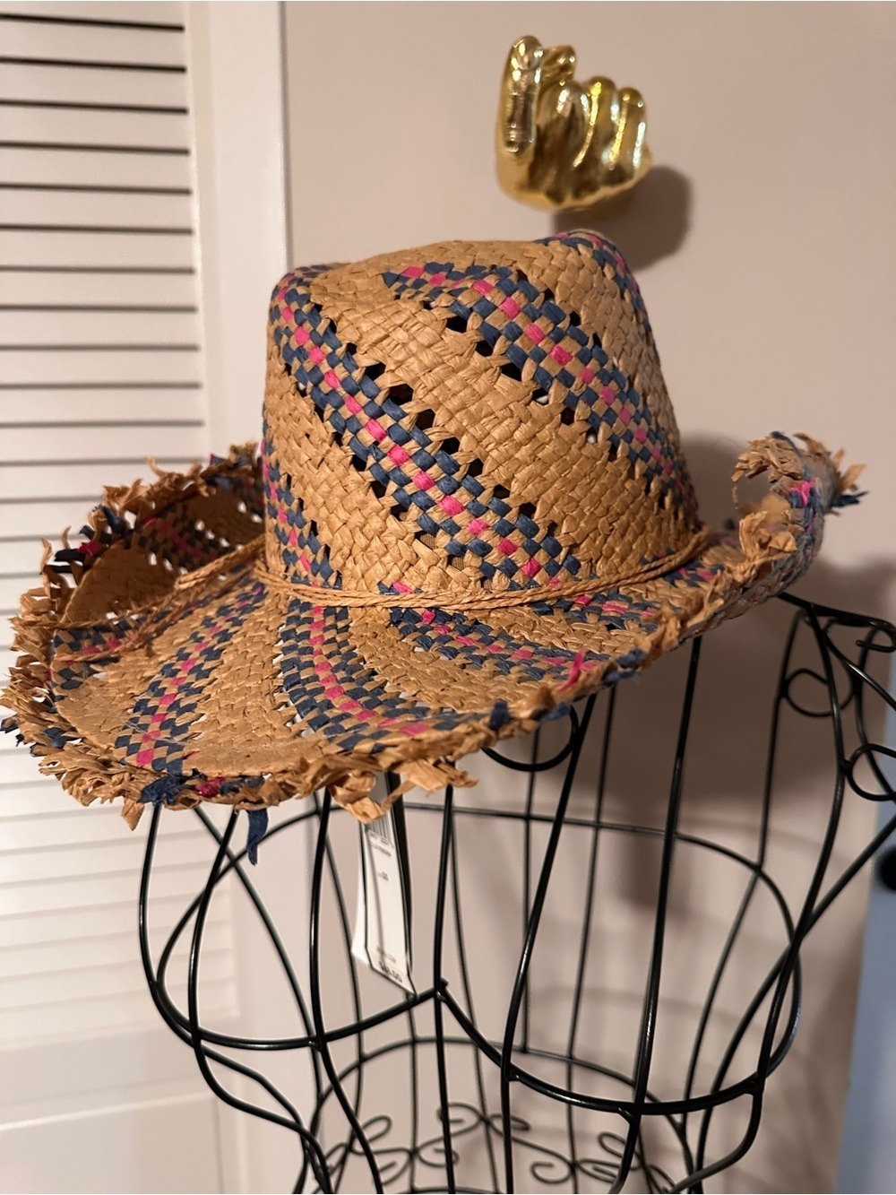 BCBGMaxAzria Braided Straw Hat with Navy & Fuchsia Accents - Picture 2 of 3
